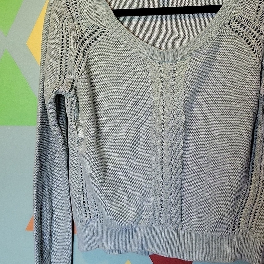 Mossimo Women's Cable Knit Linen Blend Crew Sweater Heathered Green Blue Size L - Picture 2 of 10